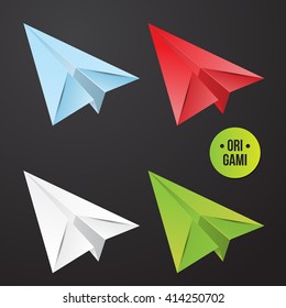 Vector paper origami plane icon. Colorful set. Paper design for your identity. Travel business. Modern style