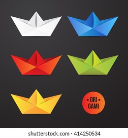 Vector paper origami ship icon. Colorful set. Design for your identity. Origamy logo modern style