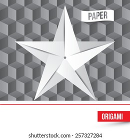 Vector paper origami star icon on 3d cube background. Company logo template.