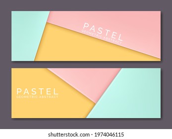 Vector Paper Overlapping Effect Geometric Abstract Web Banner, Headline or Voucher Background in Pastel Colors.