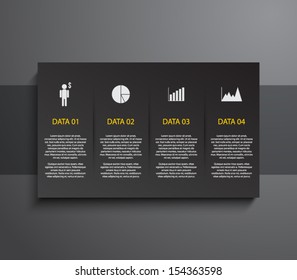 Vector paper panel / banners template with dark background for business design, infographics, reports, step presentation, progress, number options, websites or workflow layout. Clean and modern style