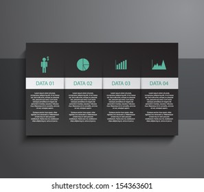 Vector paper panel / banners template with dark background for business design, infographics, reports, step presentation, progress, number options, websites or workflow layout. Clean and modern style