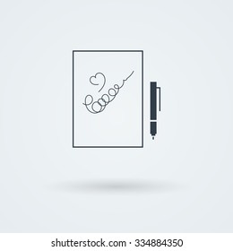 Vector paper with pen icon. Logo. Pictogram. Button.