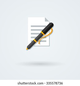 Vector paper with pen icon. Logo. Pictogram. Button.