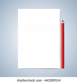 Vector paper and pencil, Blank paper, Lined paper with pencil, layout template for graphic, creative, business, education,  A4 size. vector illustration