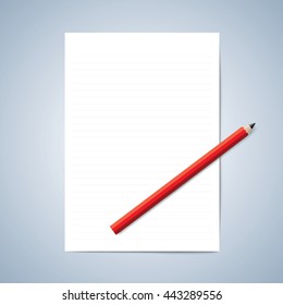 Vector paper and pencil, Blank paper, Lined paper with pencil, layout template for graphic, creative, business, education,  A4 size. vector illustration