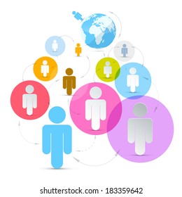 Vector Paper People in Circles - Social Media Connection Symbols 