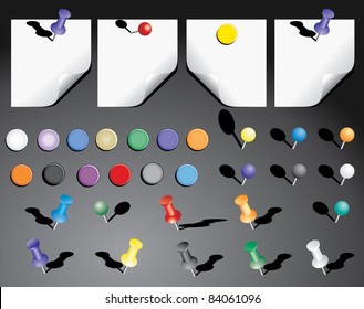 vector paper pins in different colors and positions