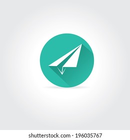 vector paper plane icon. origami airplane symbol with long shadow on stylish  background. 