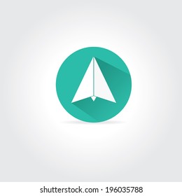 vector paper plane icon. origami airplane symbol with long shadow on stylish  background. 