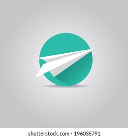 vector paper plane icon. origami airplane symbol with long shadow on stylish  background. 