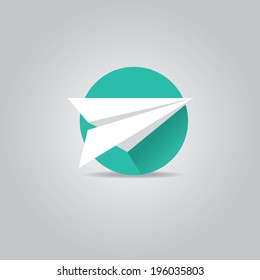 vector paper plane icon. origami airplane symbol with long shadow on stylish  background. 