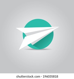 vector paper plane icon. origami airplane symbol with long shadow on stylish  background. 