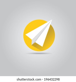 vector paper plane icon. origami paper airplane symbol with long shadow on stylish background.