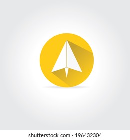 vector paper plane icon. origami paper airplane symbol with long shadow on stylish background.