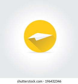 vector paper plane icon. origami paper airplane symbol with long shadow on stylish background.