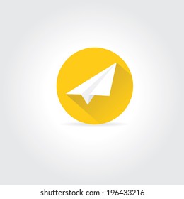 vector paper plane icon. origami paper airplane symbol with long shadow on stylish background.