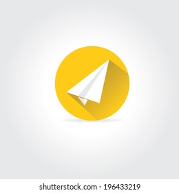 vector paper plane icon. origami paper airplane symbol with long shadow on stylish background.
