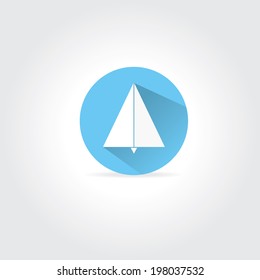 vector paper plane icon. origami paper airplane symbol with long shadow on stylish blue sky round background.