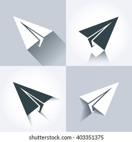 Vector paper plane icons. Paper aircraft elements