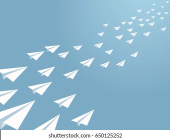 Vector paper planes flying on blue sky.