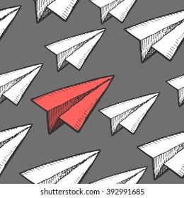  vector paper planes on a grey background. seamless pattern