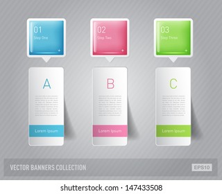 Vector Paper And Plastic Progress Banners Glossy Infographic