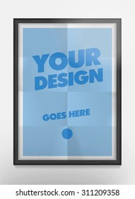 Vector paper poster template with black wood frame.