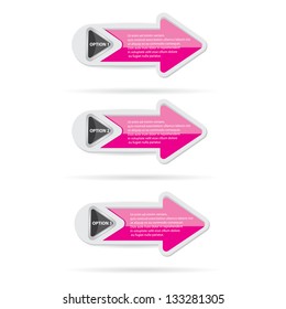 Vector Paper Progress background / product choice or versions. Glossy pink design elements. pink arrow