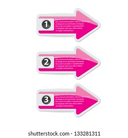 Vector Paper Progress background / product choice or versions. Glossy pink design elements. pink arrow