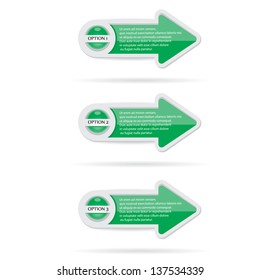 Vector Paper Progress background / product choice or versions. Glossy green design elements. green arrow set