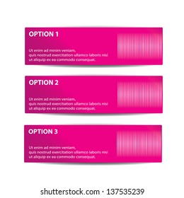 Vector Paper Progress background / product choice or versions. Glossy pink design elements. pink arrow