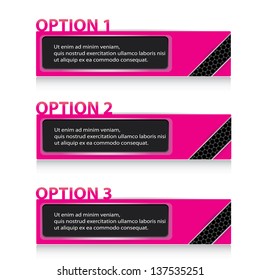 Vector Paper Progress background / product choice or versions. Glossy pink design elements. pink arrow