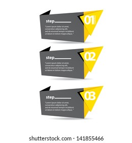 Vector Paper Progress background / product choice or versions. abstract orange vector banner. orange and black website background. black and orange square vector banners set.