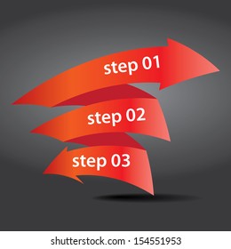 Vector Paper Progress background / product choice or versions. vector red origami ribbon banner on black background.
