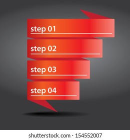 Vector Paper Progress background / product choice or versions. vector red origami ribbon banner on black background.