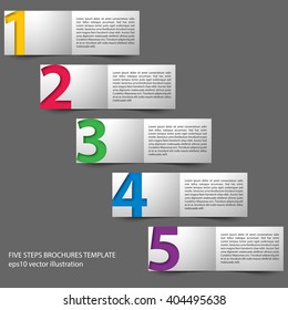 Vector paper progress brochures in five steps. Timeline infographic template.