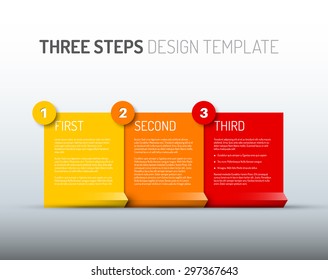 Vector Paper Progress design template with three steps - yellow, red and orange version