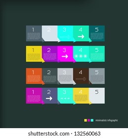 Vector paper progress steps for tutorial. Can be used for infographics panel. Color paper stickers with numbers.