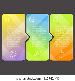 Vector paper progress steps for tutorial. 3 options infographic banner. Number banners template for diagram, graph, presentation or chart. Business concept sequence banners. EPS10 workflow layout.