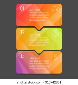 Vector paper progress steps for tutorial. 3 options infographic banner. Number banners template for diagram, graph, presentation or chart. Business concept sequence banners. EPS10 workflow layout.