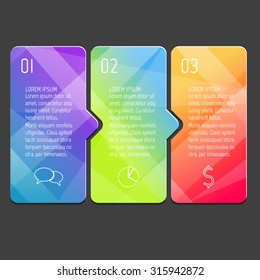 Vector paper progress steps for tutorial. 3 options infographic banner. Number banners template for diagram, graph, presentation or chart. Business concept sequence banners. EPS10 workflow layout.