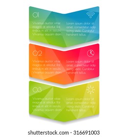 Vector paper progress steps for tutorial. 3 options infographic banner. Number banners template for diagram, graph, presentation or chart. Business concept sequence banners. EPS10 workflow layout.