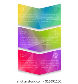 Vector paper progress steps for tutorial. 3 options infographic banner. Number banners template for diagram, graph, presentation or chart. Business concept sequence banners. EPS10 workflow layout.