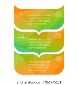 Vector paper progress steps for tutorial. 3 options infographic banner. Number banner template for diagram, presentation or chart. Business concept sequence banner. EPS10 vertical workflow layout.