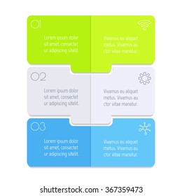 Vector paper progress steps for tutorial. 3 options infographic banner. Number banner template for diagram, presentation or chart. Business concept sequence banner. EPS10 vertical workflow layout.
