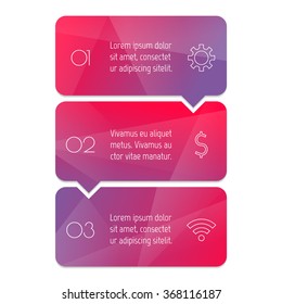 Vector paper progress steps for tutorial. 3 options infographic banner. Number banner template for diagram, presentation or chart. Business concept sequence banner. EPS10 vertical workflow layout.