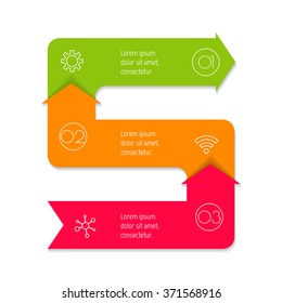 Vector paper progress steps for tutorial. 3 options infographic banner. Number banner template for diagram, presentation or chart. Business concept sequence banner. Vertical arrow workflow layout.