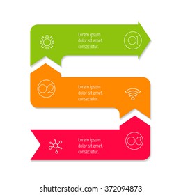 Vector paper progress steps for tutorial. 3 options infographic banner. Number banner template for diagram, presentation or chart. Business concept sequence banner. Vertical arrow workflow layout.