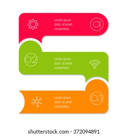 Vector paper progress steps for tutorial. 3 options infographic banner. Number banner template for diagram, presentation or chart. Business concept sequence banner. Vertical arrow workflow layout.